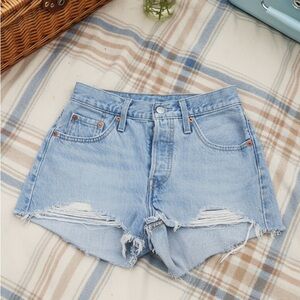 Levi's Sky Blue Frayed Hem Jean Shorts